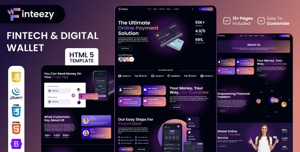 Finteezy - Fintech Startup & Digital Wallet HTML5 Website